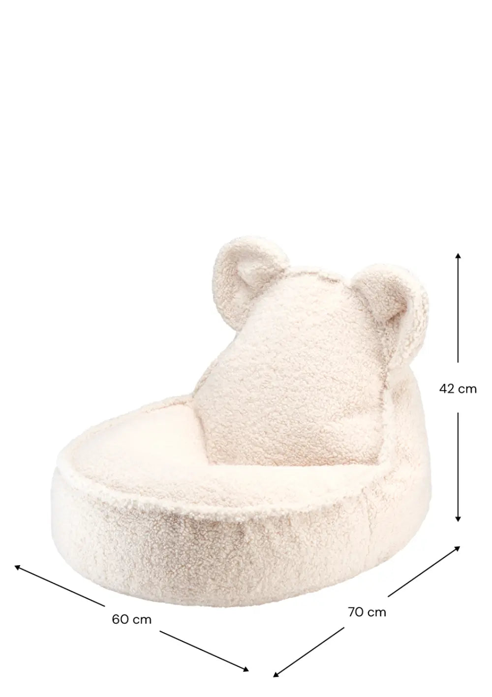 Wigiwama Bären-Sitzsack Teddy Cream White mit Maßangaben in cm