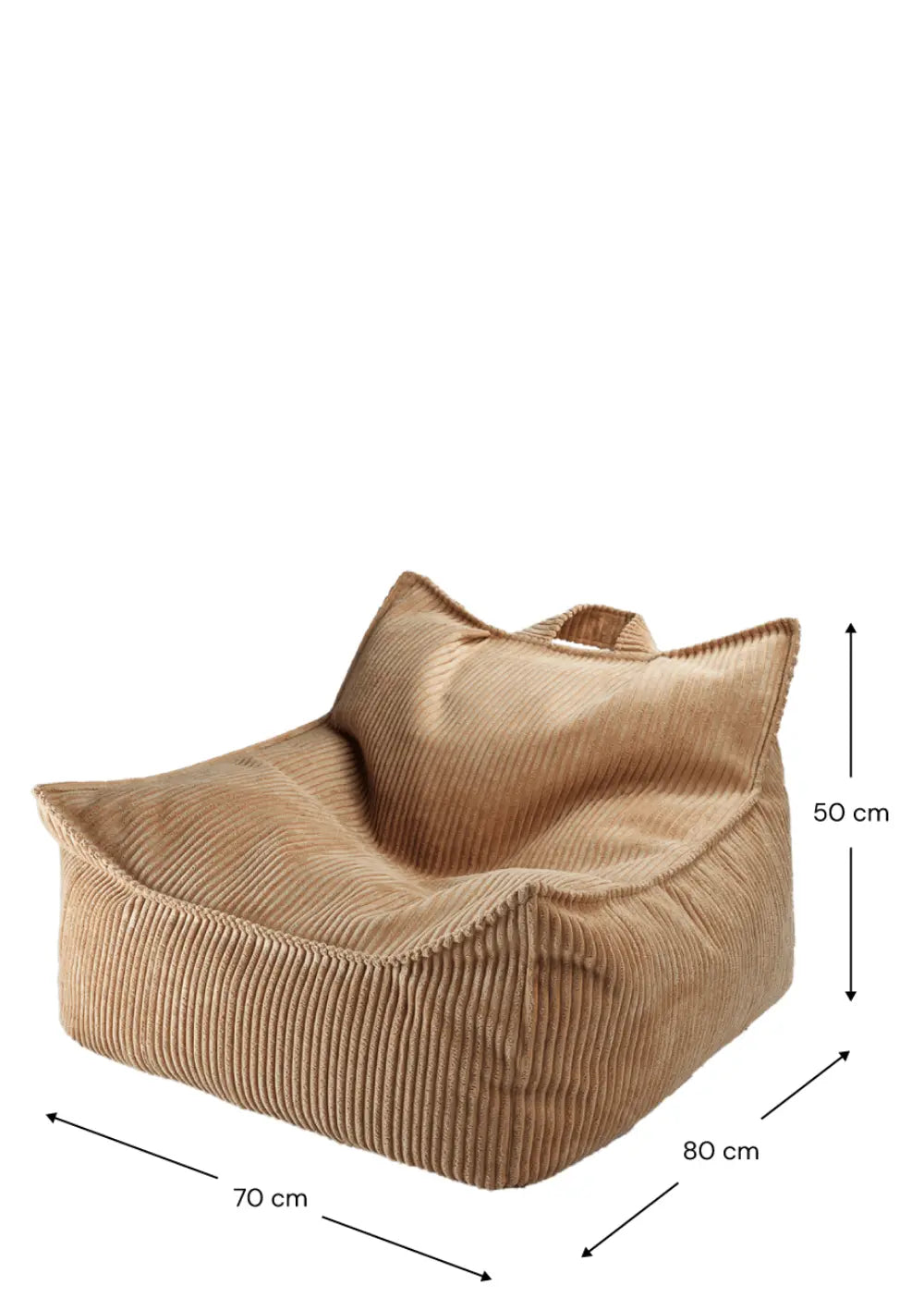 Wigiwama Kinder-Sitzsack Cord Toffee mit Maßangaben in cm
