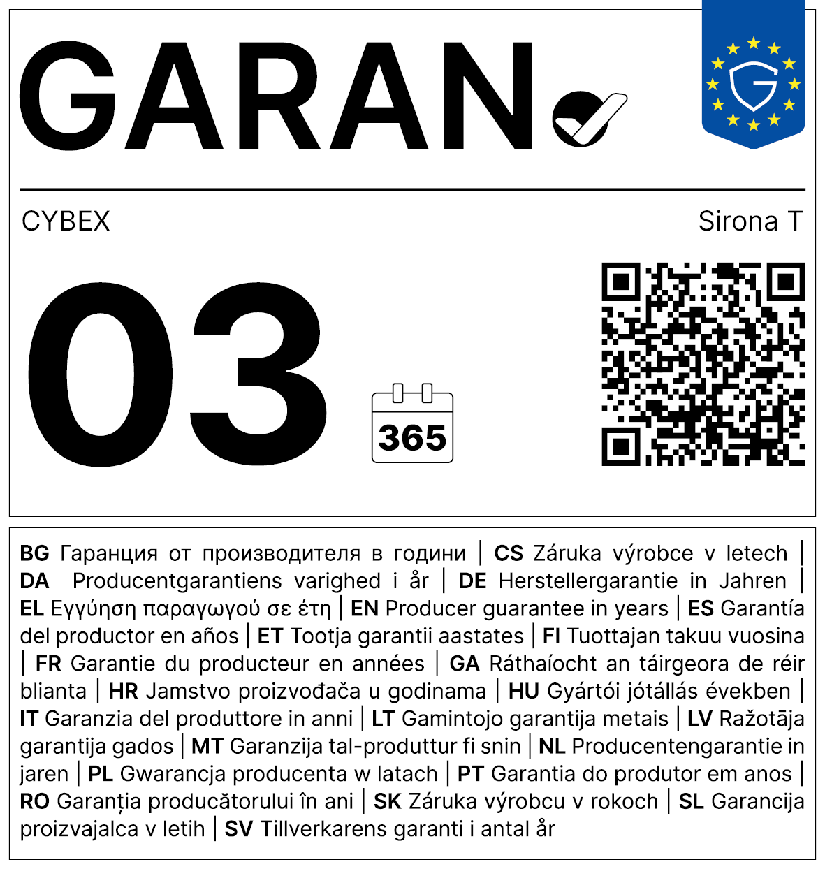 Vollständiges GARAN-Label, 3 Jahre Garantie auf Kindersitz 'Sirona T i-Size PLUS' Platinum White