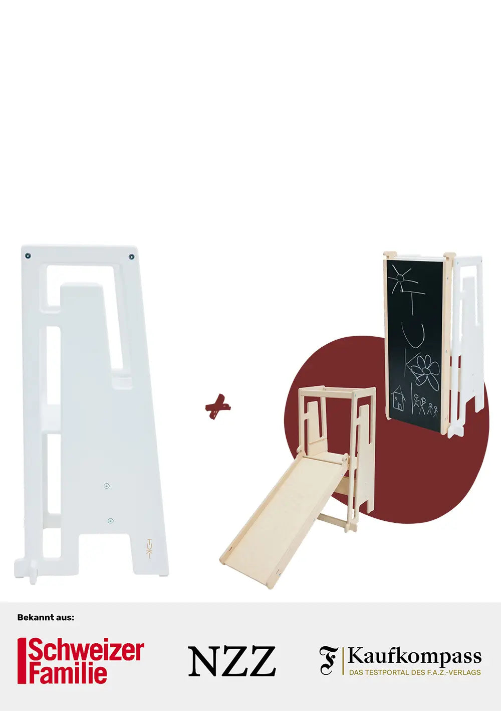Tuki Entdeckerset Birke White Lernturm + Rutsche mit Maltafel