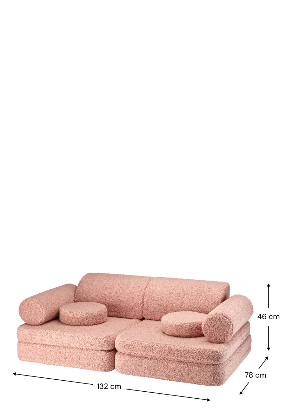 Wigiwama Sofa Teddy Guava mit Maßangaben in cm