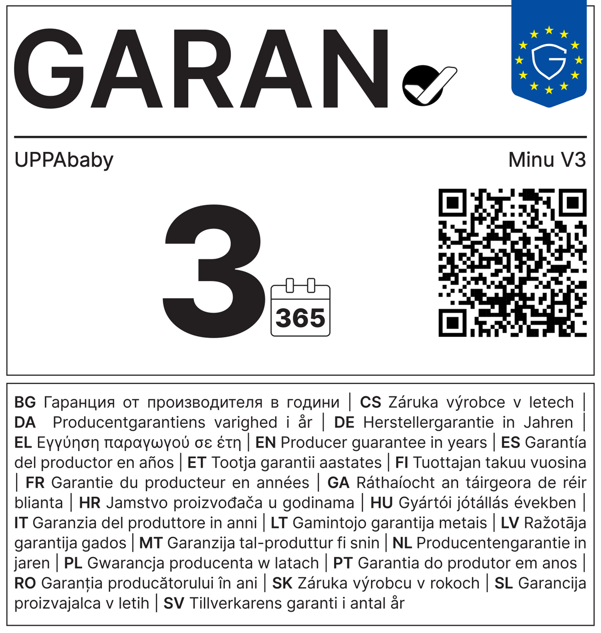 Vollständiges GARAN-Label, 3 Jahre Garantie auf Buggy 'Minu V3' Greyson