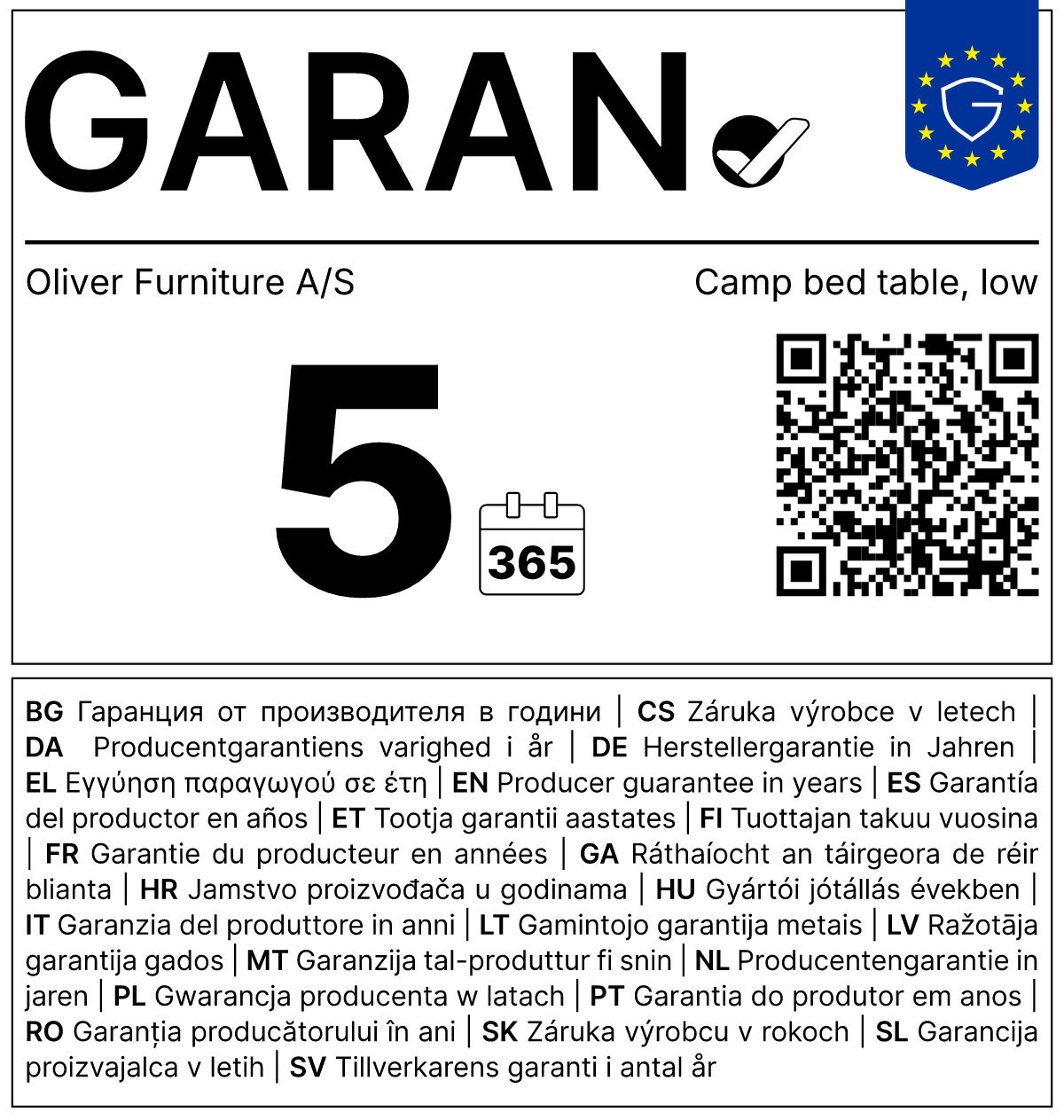 Vollständiges GARAN-Label, 5 Jahre Garantie auf Nachttisch 'Camp' Weiß/Eiche