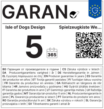 Vollständiges GARAN-Label, 5 Jahre Garantie auf Ablagebox weiß