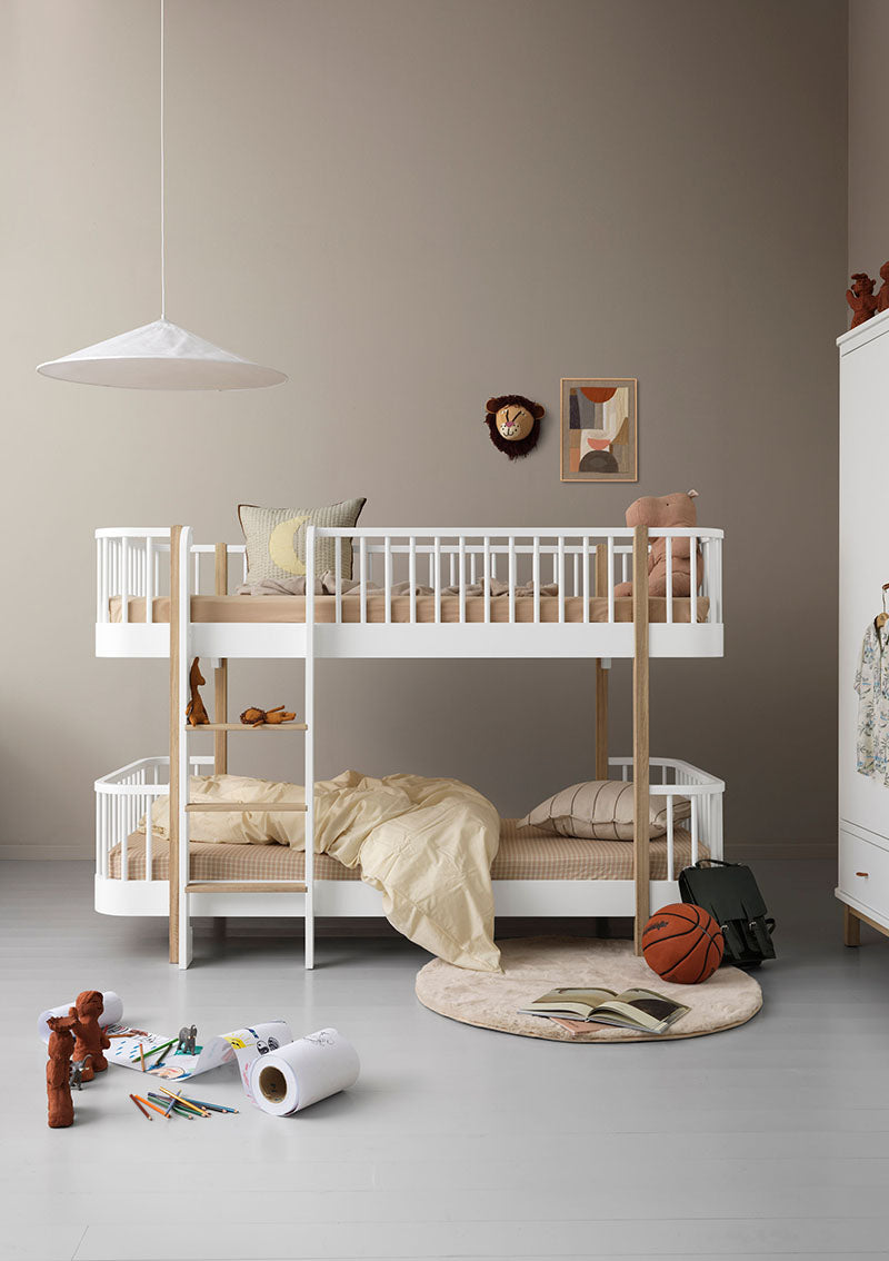 halbhohes Etagenbett 'Wood Original' Weiss / Eiche 200 x 90 cm